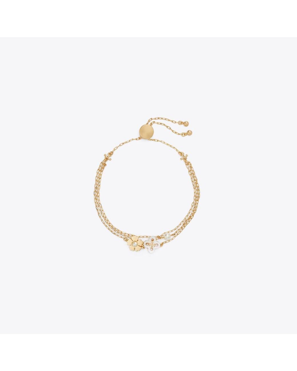 Tory Burch Metallic Forget Me Not Pearl Chain Slider Bracelet