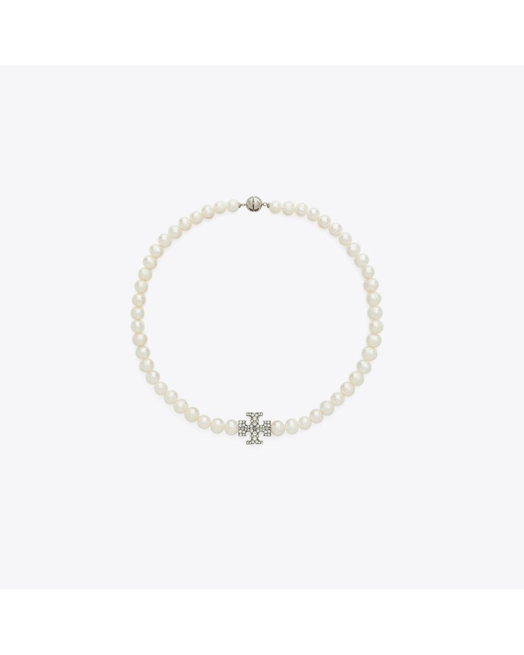 Tory Burch White Moondance Pearl And Pavé Necklace