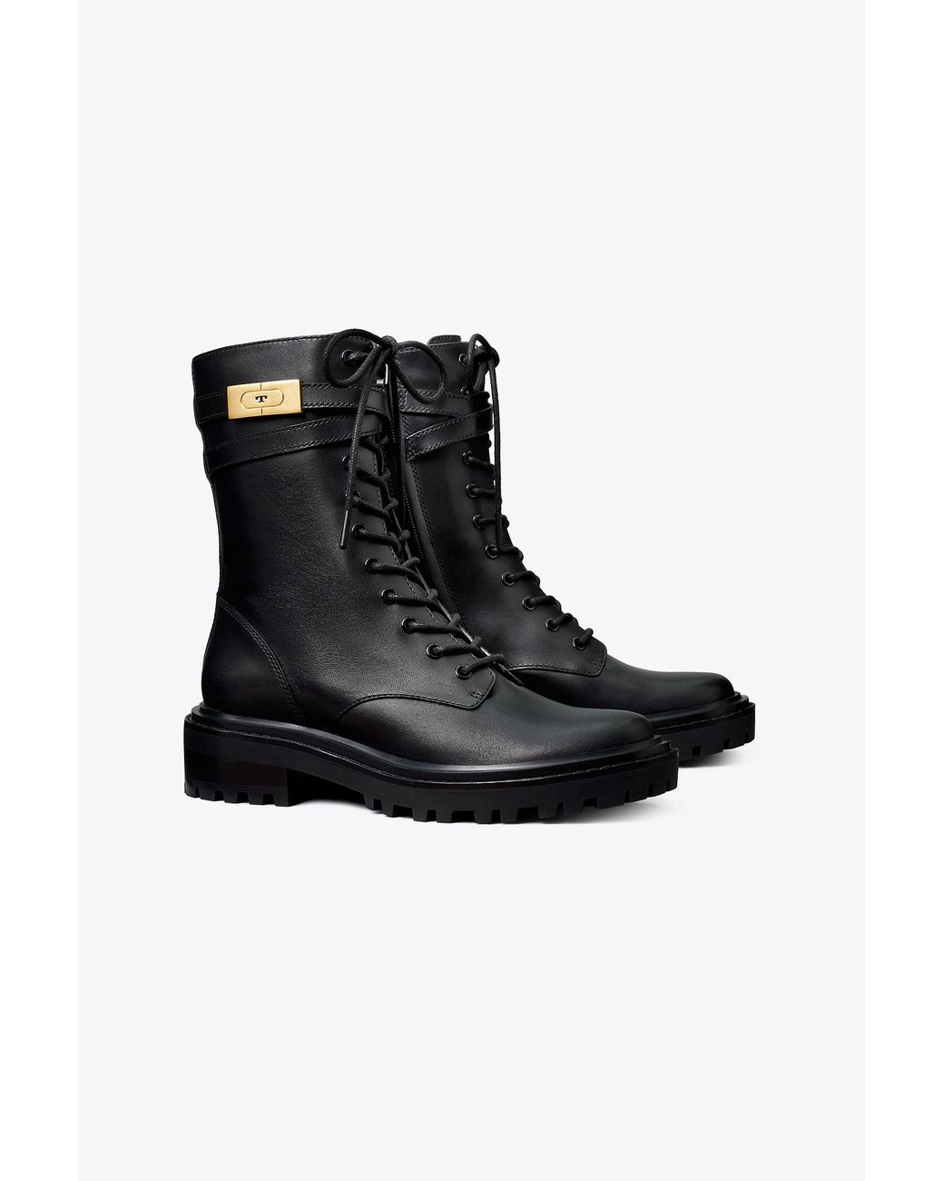 Tory Burch Leather Combat Boots in Black | Lyst