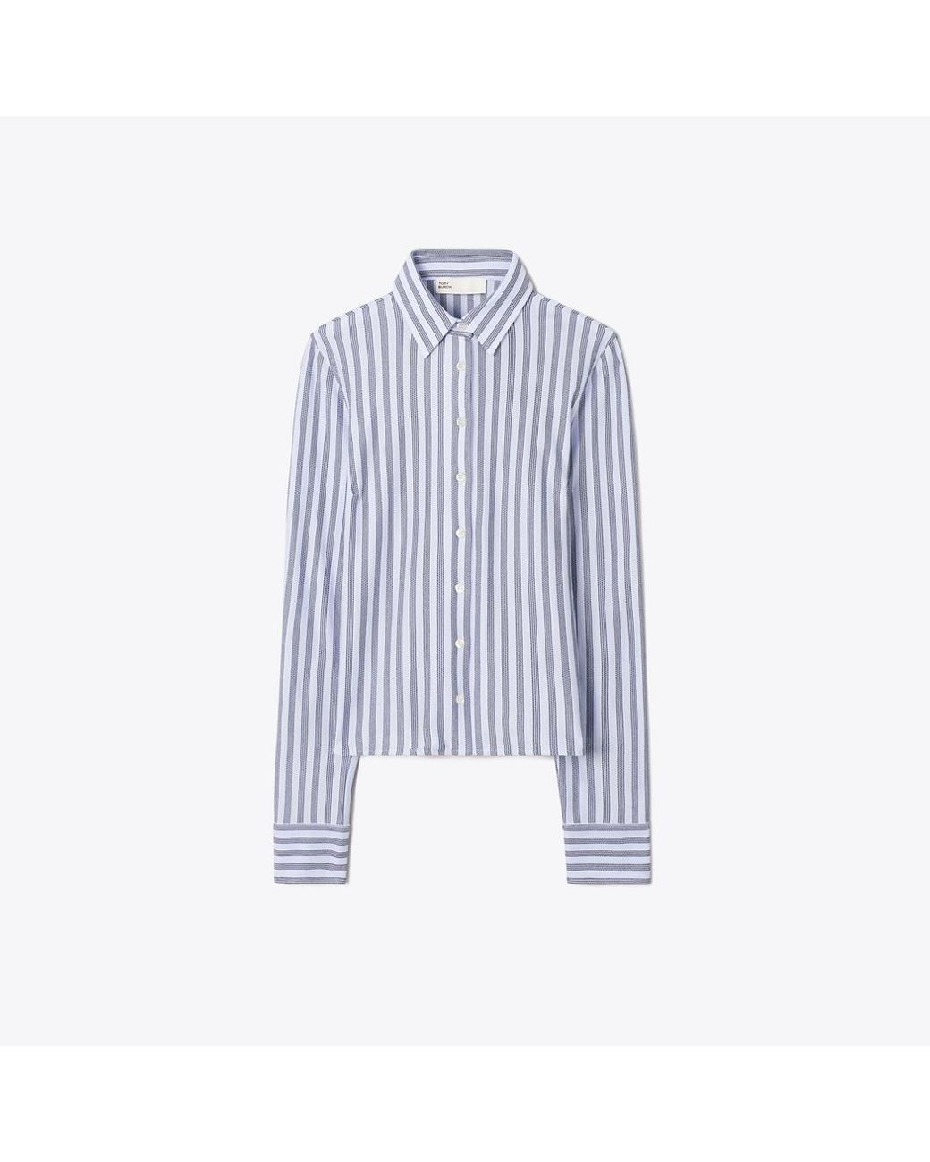 Tory Burch Blue Striped Cotton Piqué Polo Shirt