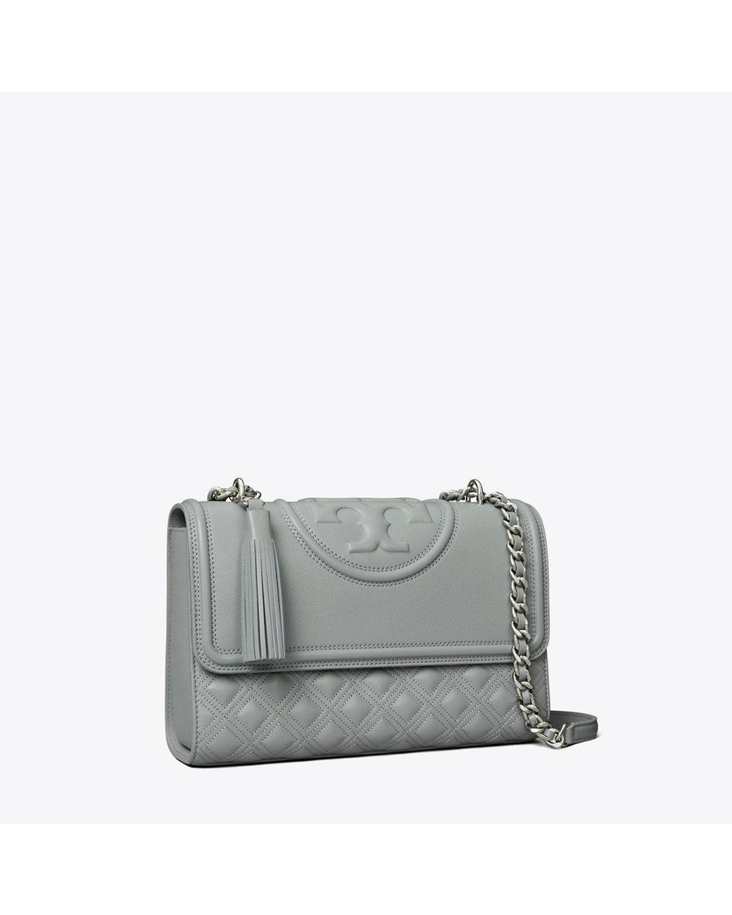 Tory Burch Fleming Polished Grain Convertible Shoulder Bag in Gray Lyst