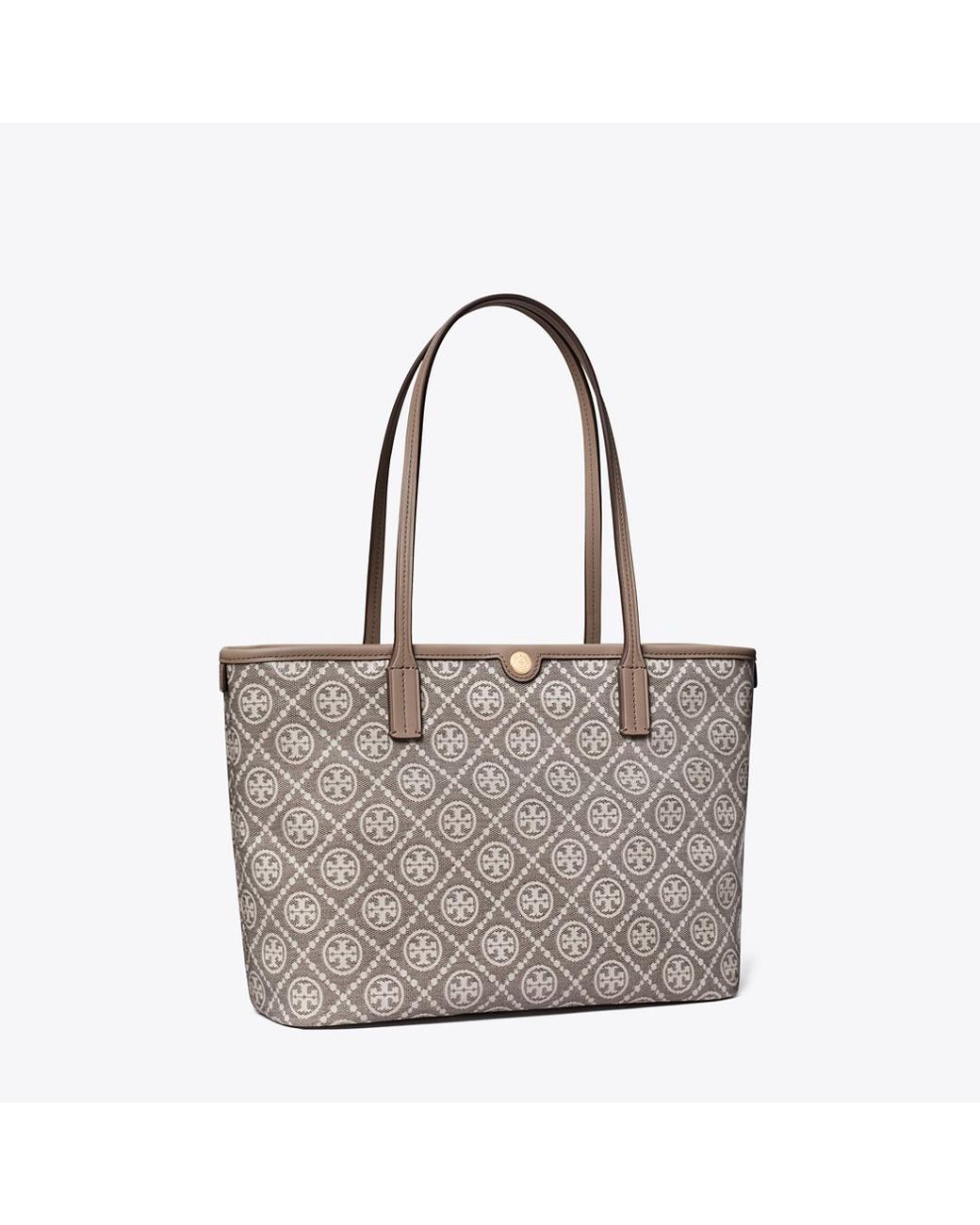 Tory Burch Gray T Monogram Coated Jacquard Small Zip Tote