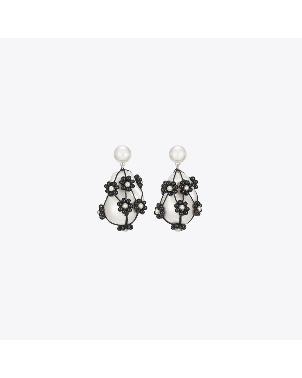 Tory Burch White Curiosity Beaded Pearl Drop Earrings