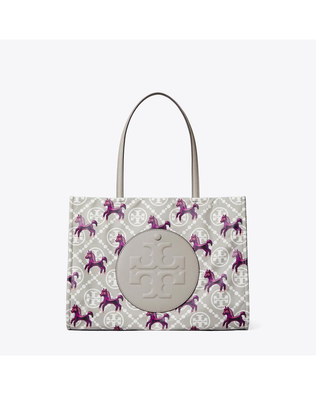 Tory Burch Gray Ella Horse Nylon Small Tote, One Size