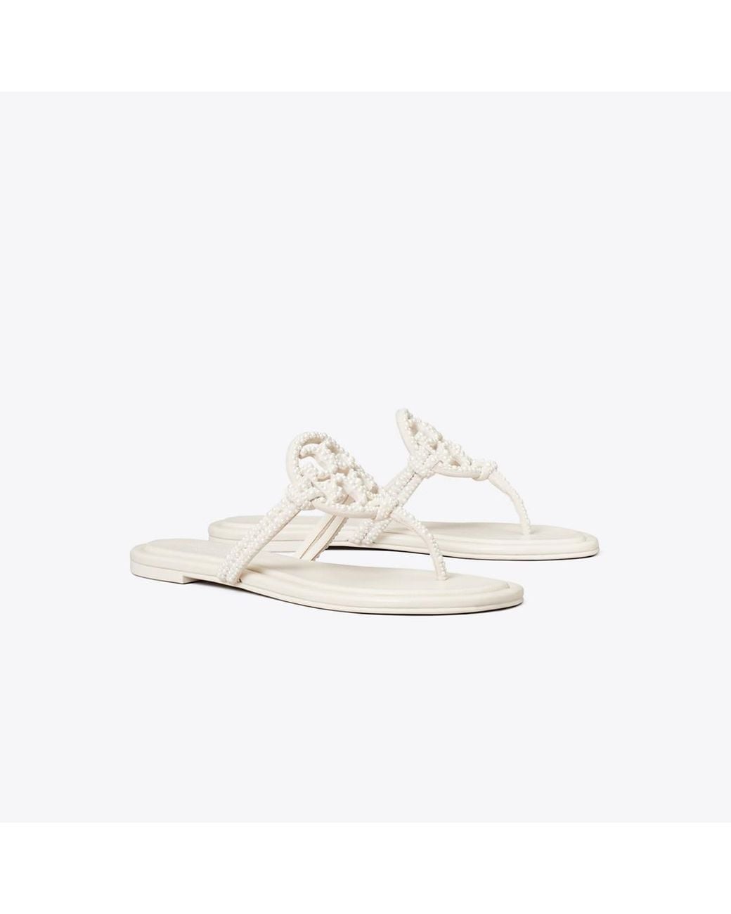 Tory Burch White Miller Knotted Pearl Sandal