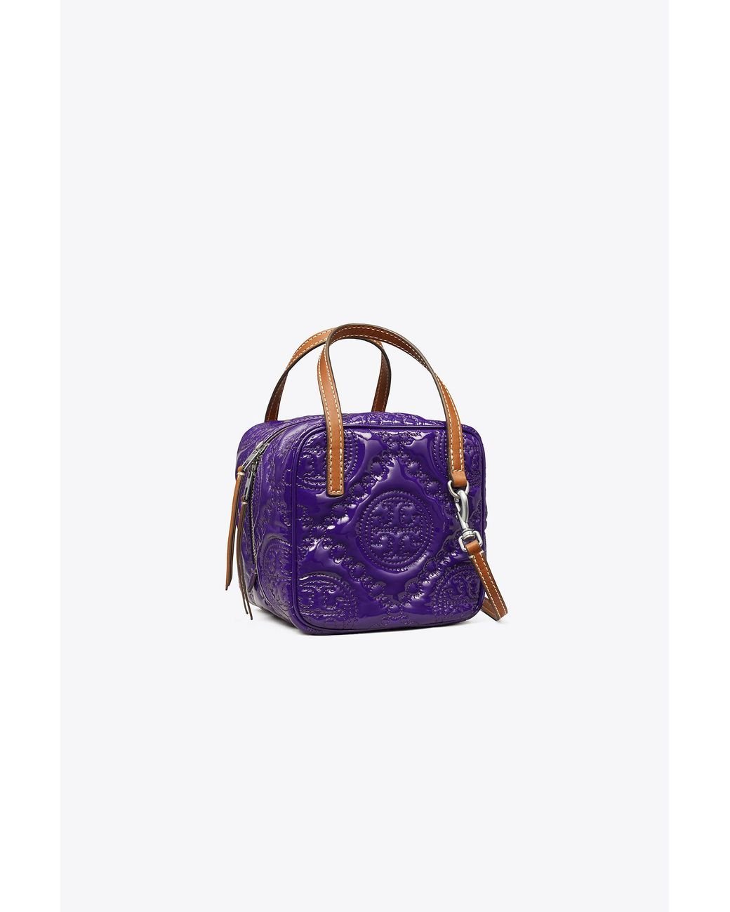 Tory Burch T Monogram Embroidered Patent Cube in Purple | Lyst