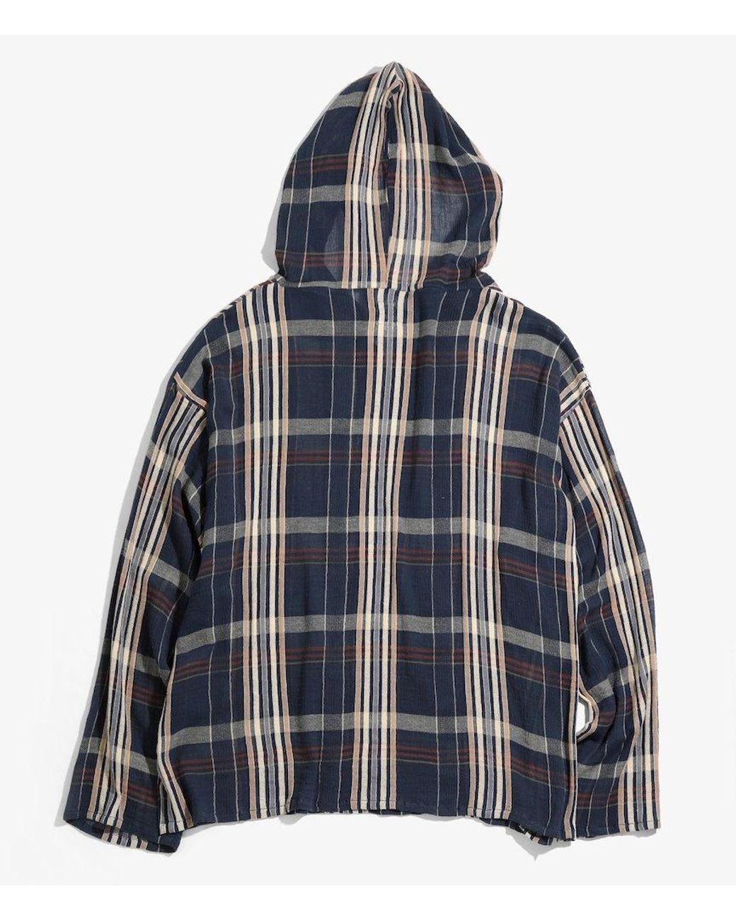South2 West8 Cotton Mexican Parka Crepe Plaid Navy/orange/white in 