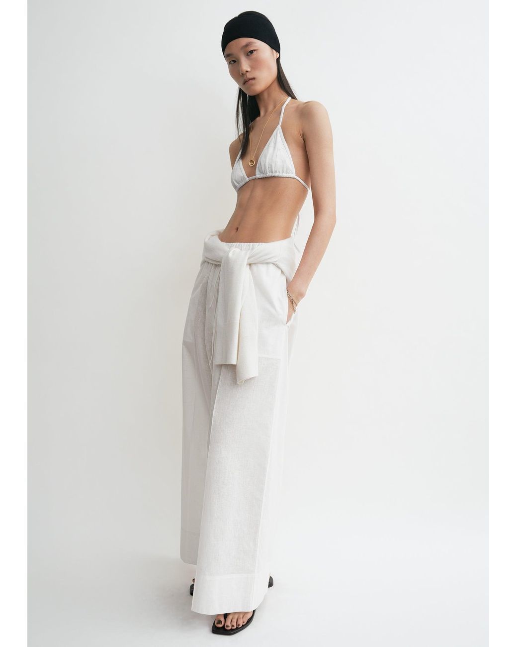 Totême White Monogram Pointelle Bikini Top