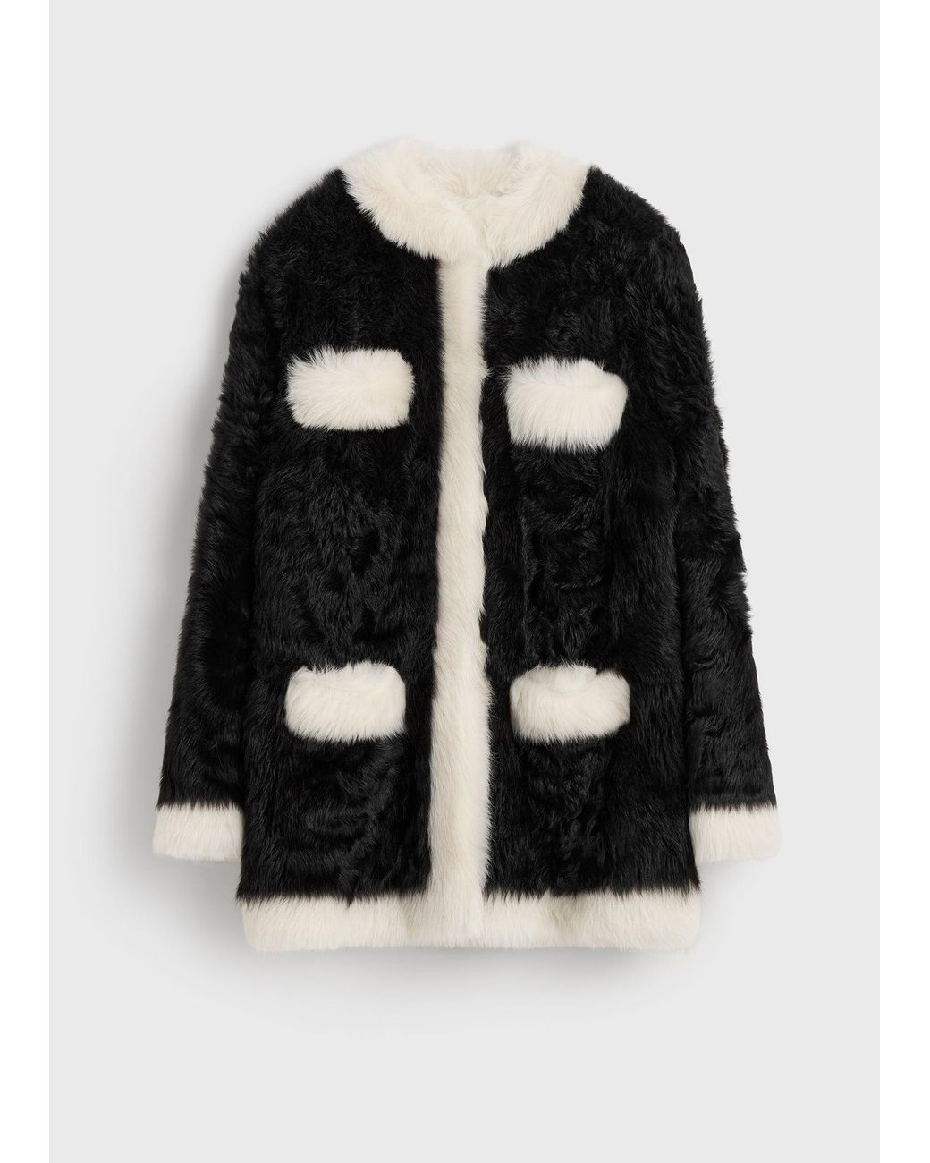 Totême Black Silky Shearling Pocket Jacket/Natural
