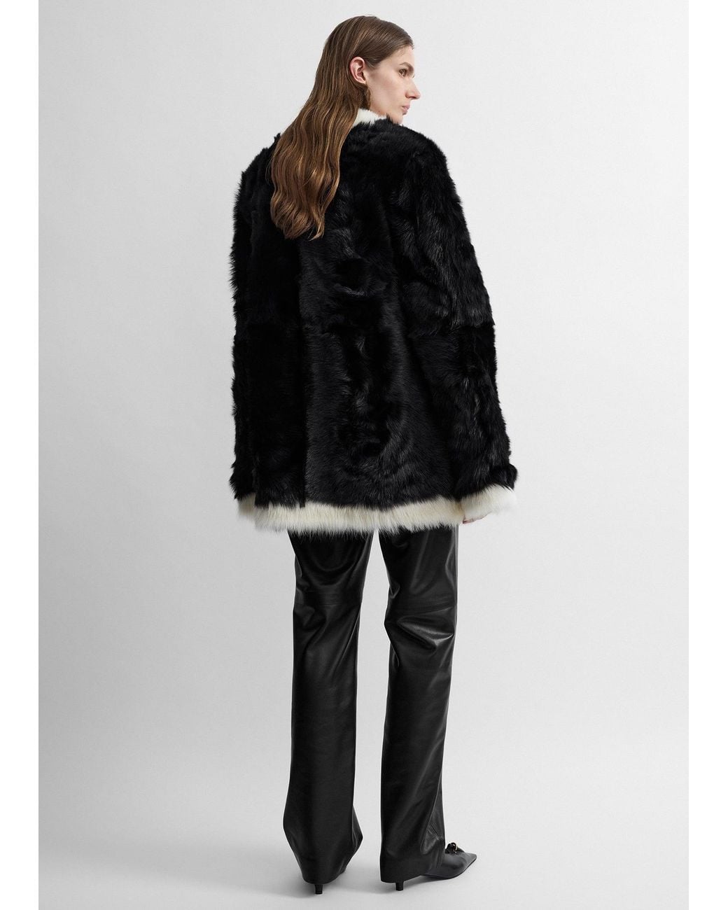 Totême Black Silky Shearling Pocket Jacket/Natural