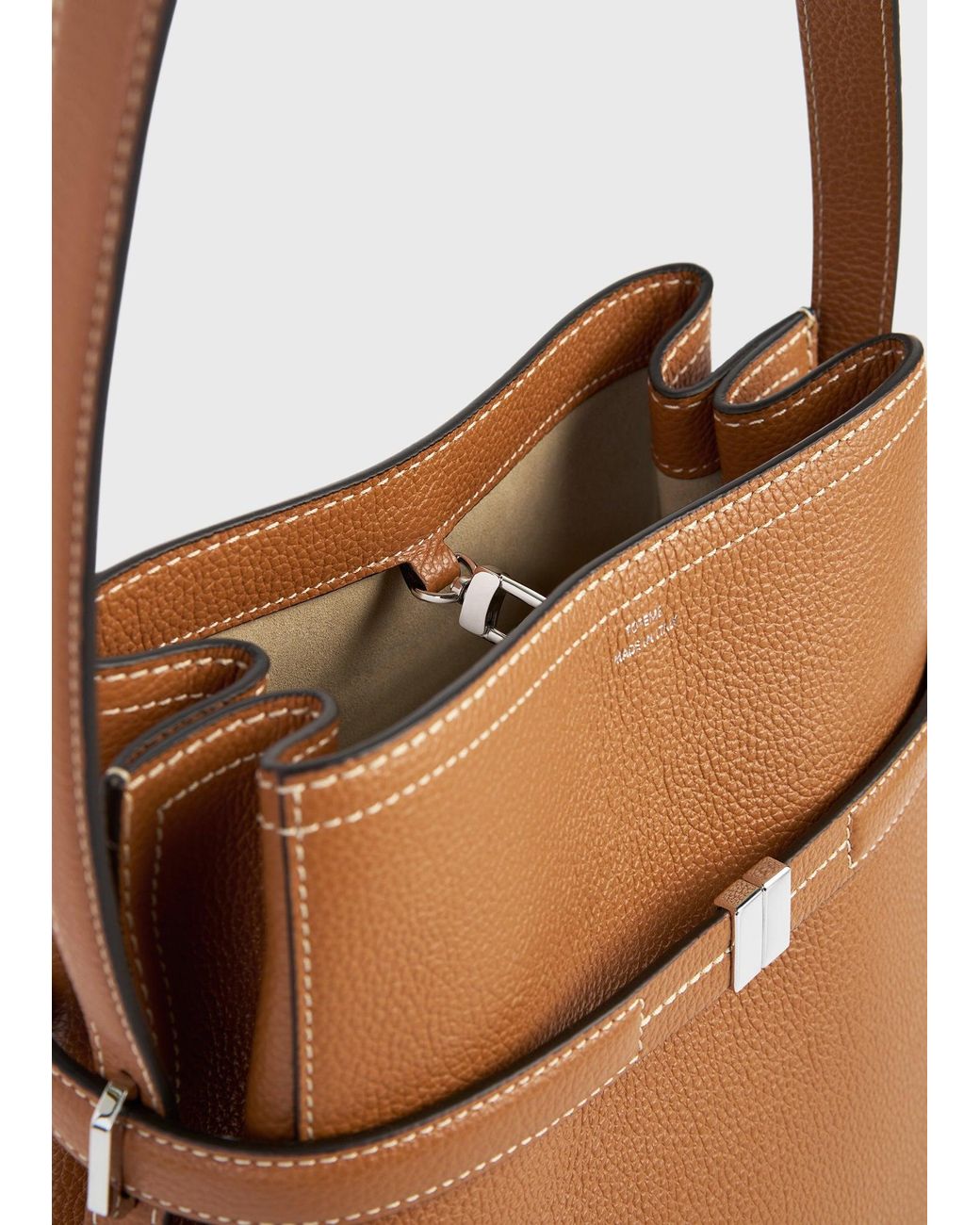 Totême White Belted Grained-Leather Bucket Bag