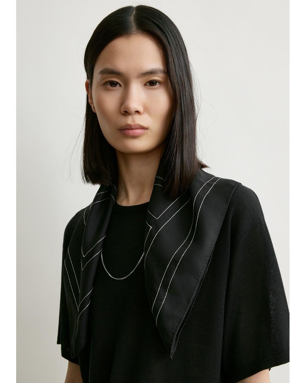 Totême  Black Embroidered Monogram Silk Scarf