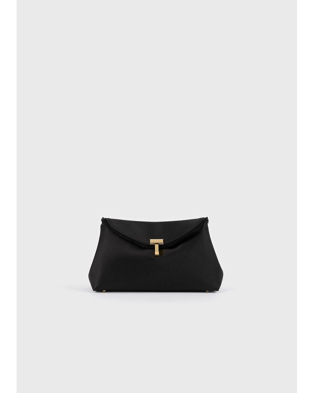 Totême White Mini T-Lock Frayed Satin Clutch