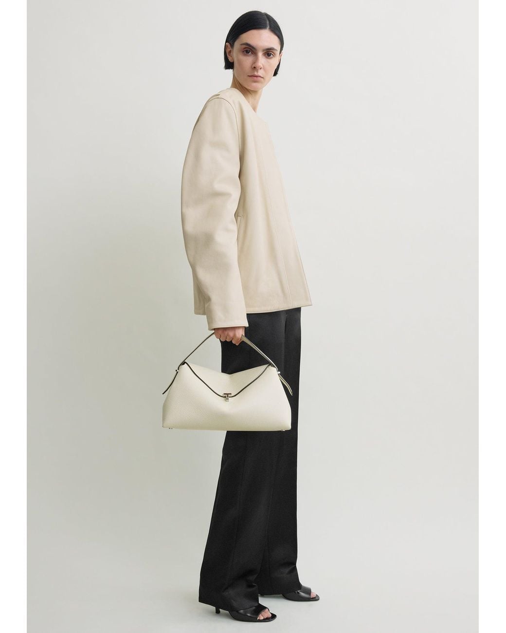 Totême Natural T-Lock Grained-Leather Top Handle Milk