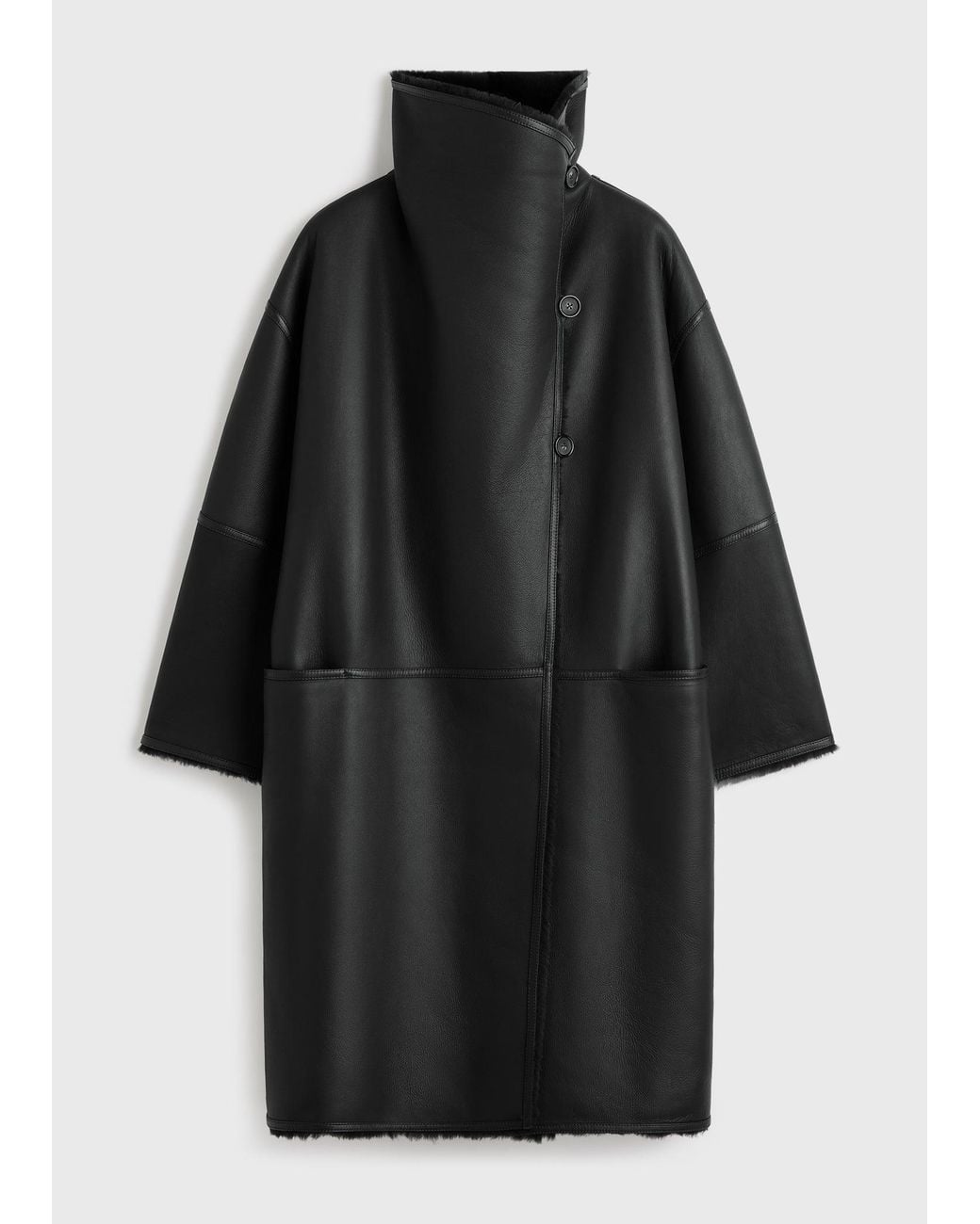 Totême Black Shearling Wrap Coat