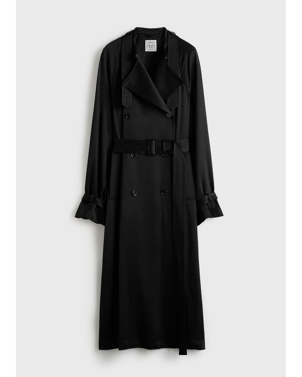 Totême Black Draped Satin Trench