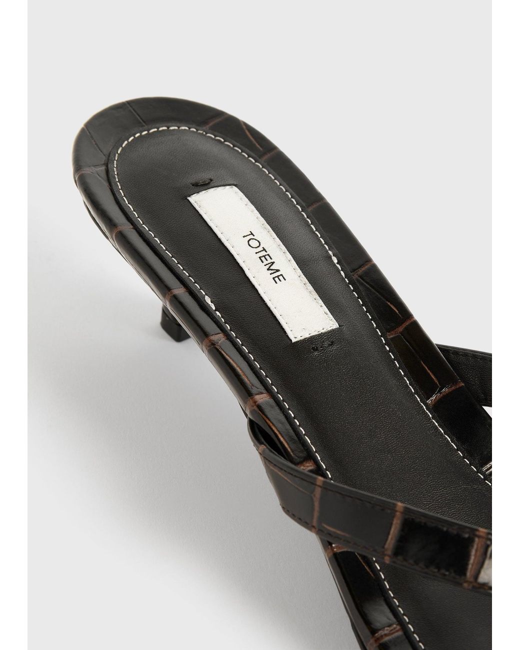 Totême White Croco-Embossed Heeled Flip Flops