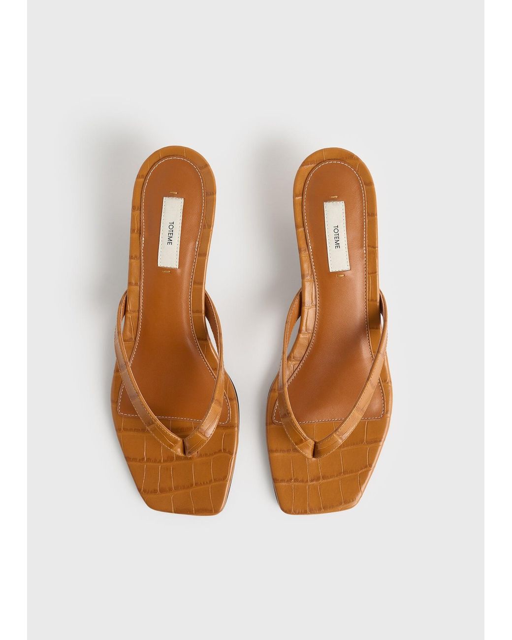 Totême White Croco-Embossed Heeled Flip Flops