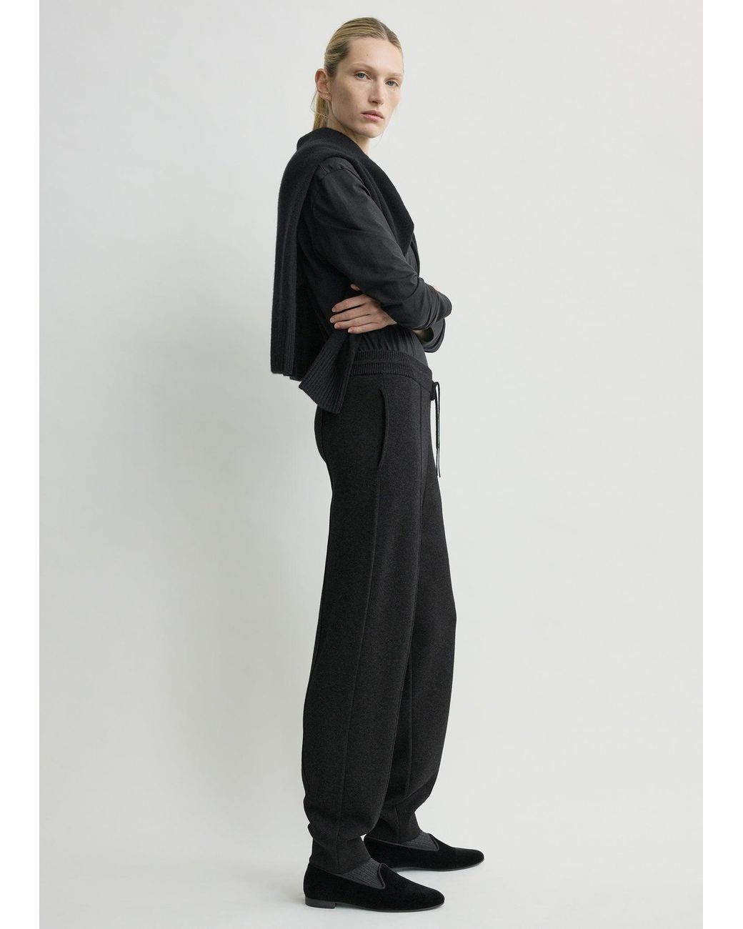 Totême Black Pintucked Sweatpants Charcoal