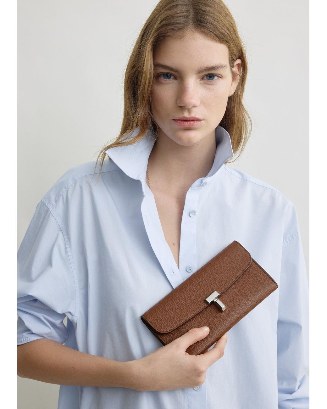 Totême Brown T-Lock Grained-Leather Wallet