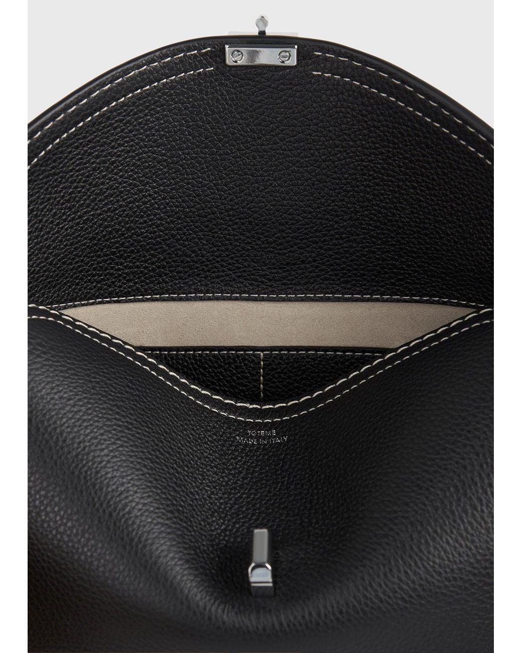 Totême Black T-Lock Grained-Leather Clutch