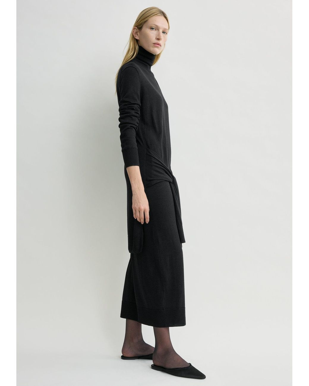 Totême Black Double-Sleeve Turtleneck Dress