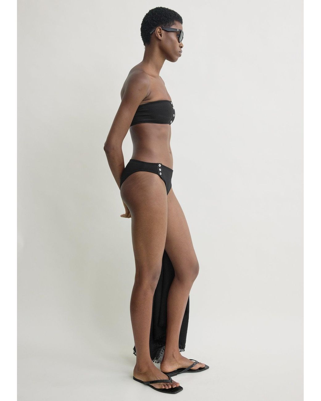 Totême Black Ribbed Strapless Bikini Top