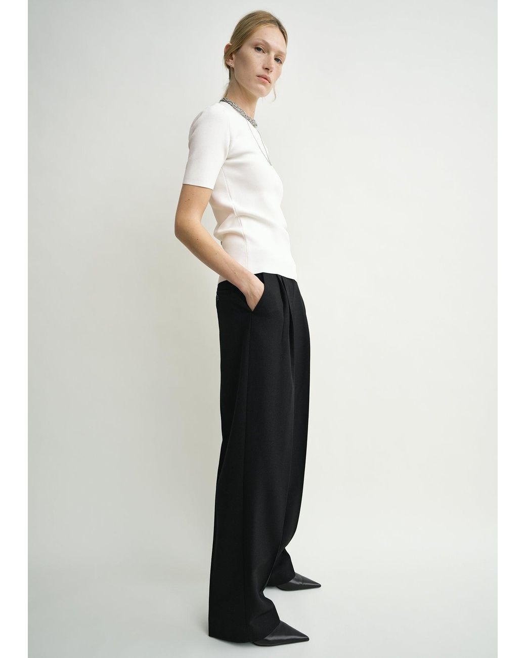 Totême  White Double-Pleat Tailored Trousers