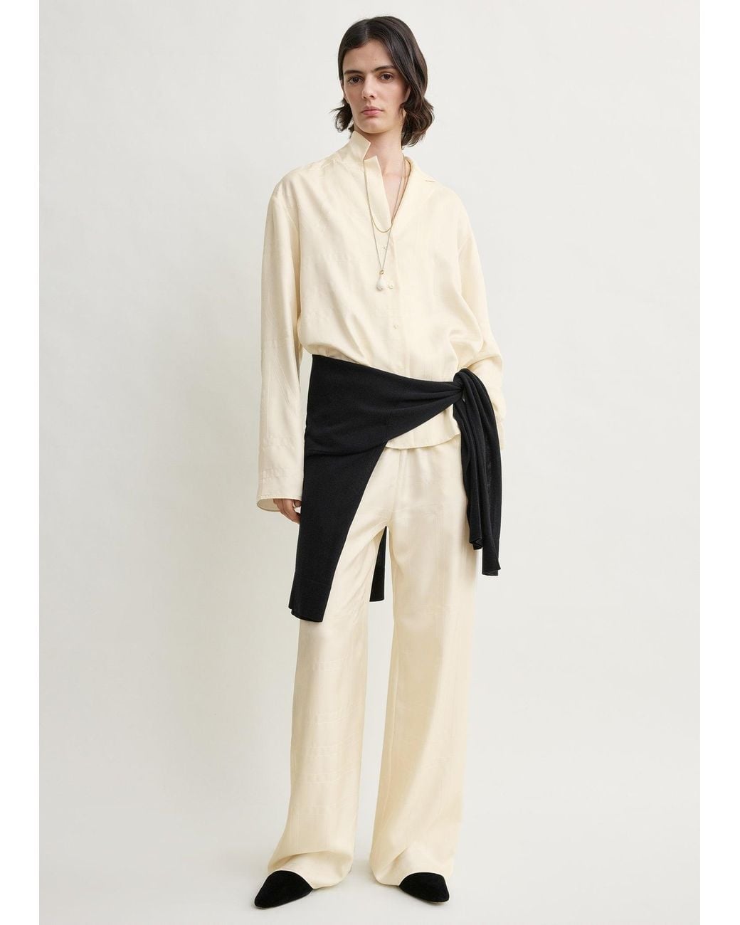Totême Natural Monogram Silk Pj Top