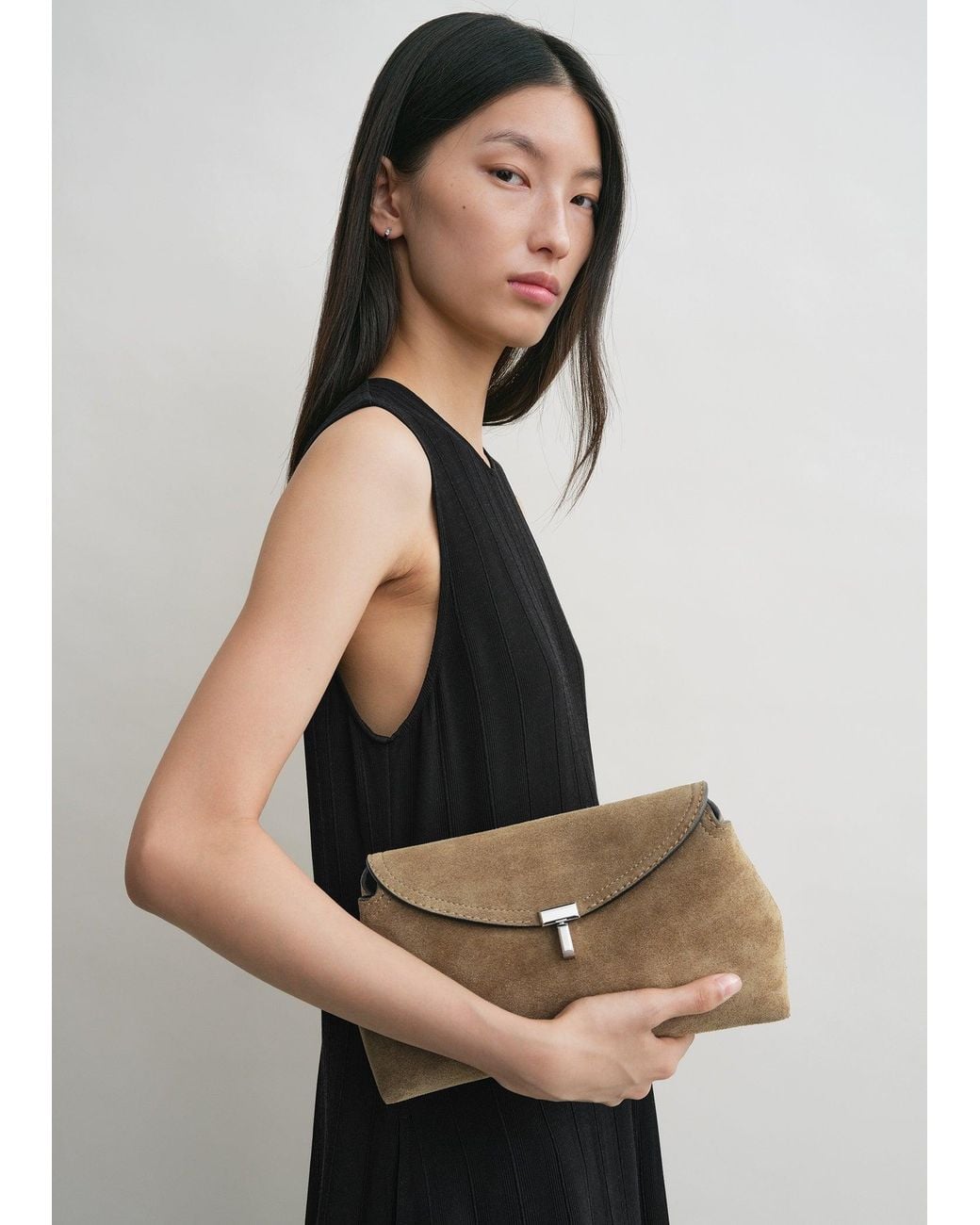 Totême  Natural T-Lock Suede Clutch