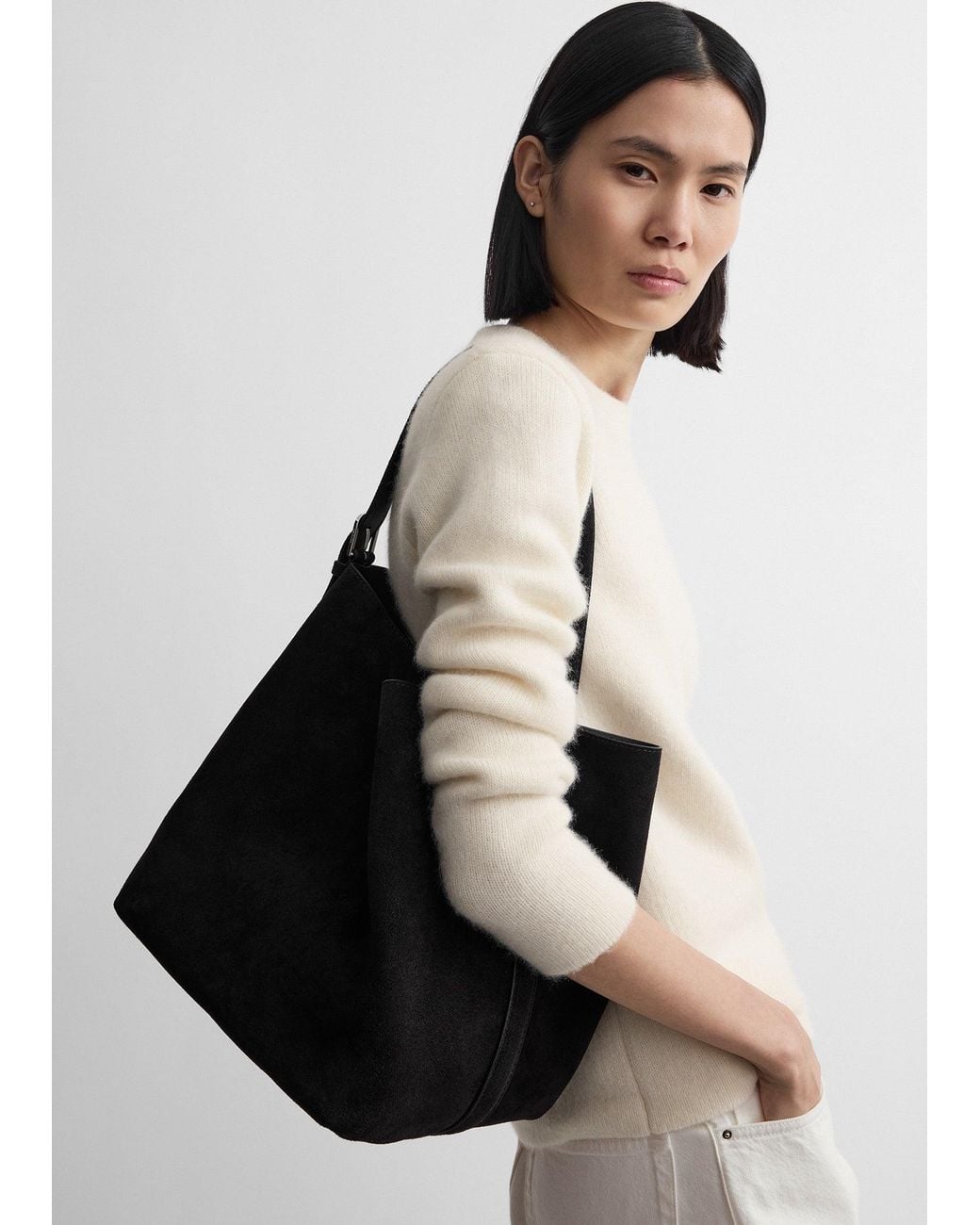 Totême Black Medium Belted Suede Tote