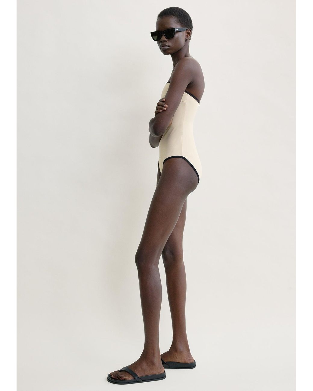 Totême White Stripe Edge Strapless Swimsuit