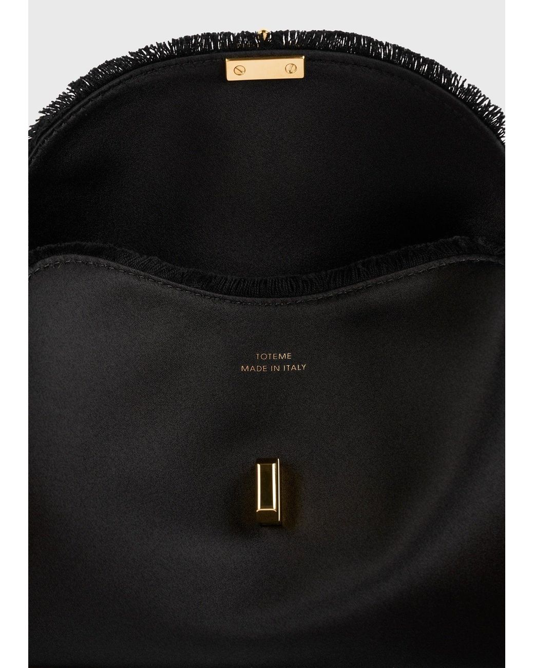 Totême White Mini T-Lock Frayed Satin Clutch