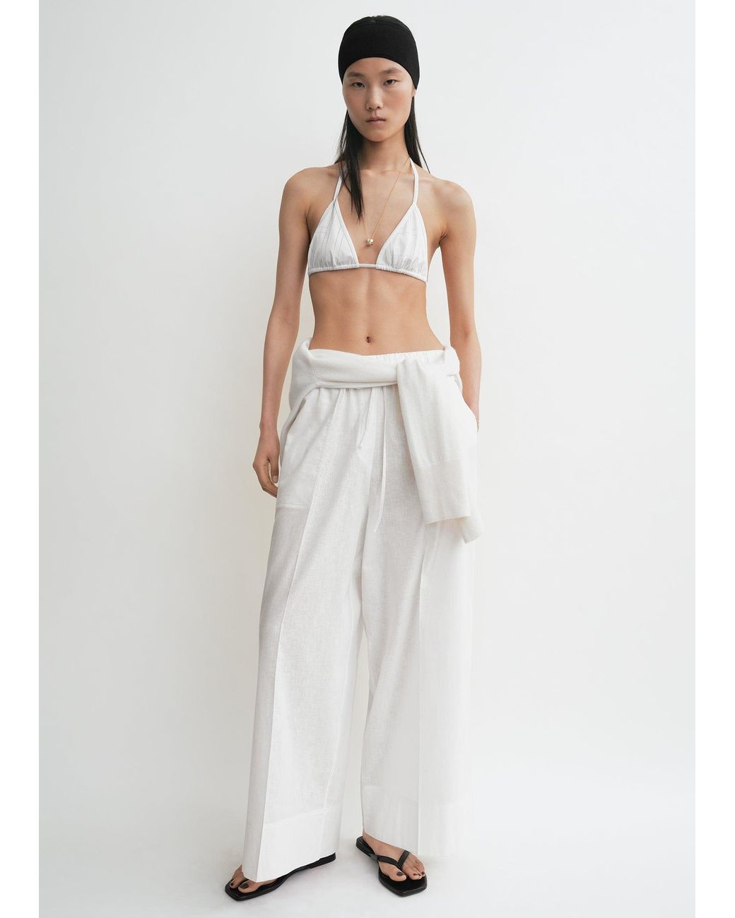 Totême White Monogram Pointelle Bikini Top