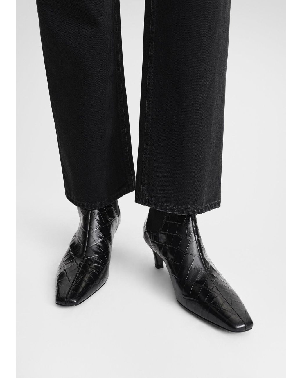 Totême  Black Croco-Embossed Mid-Heel Boots