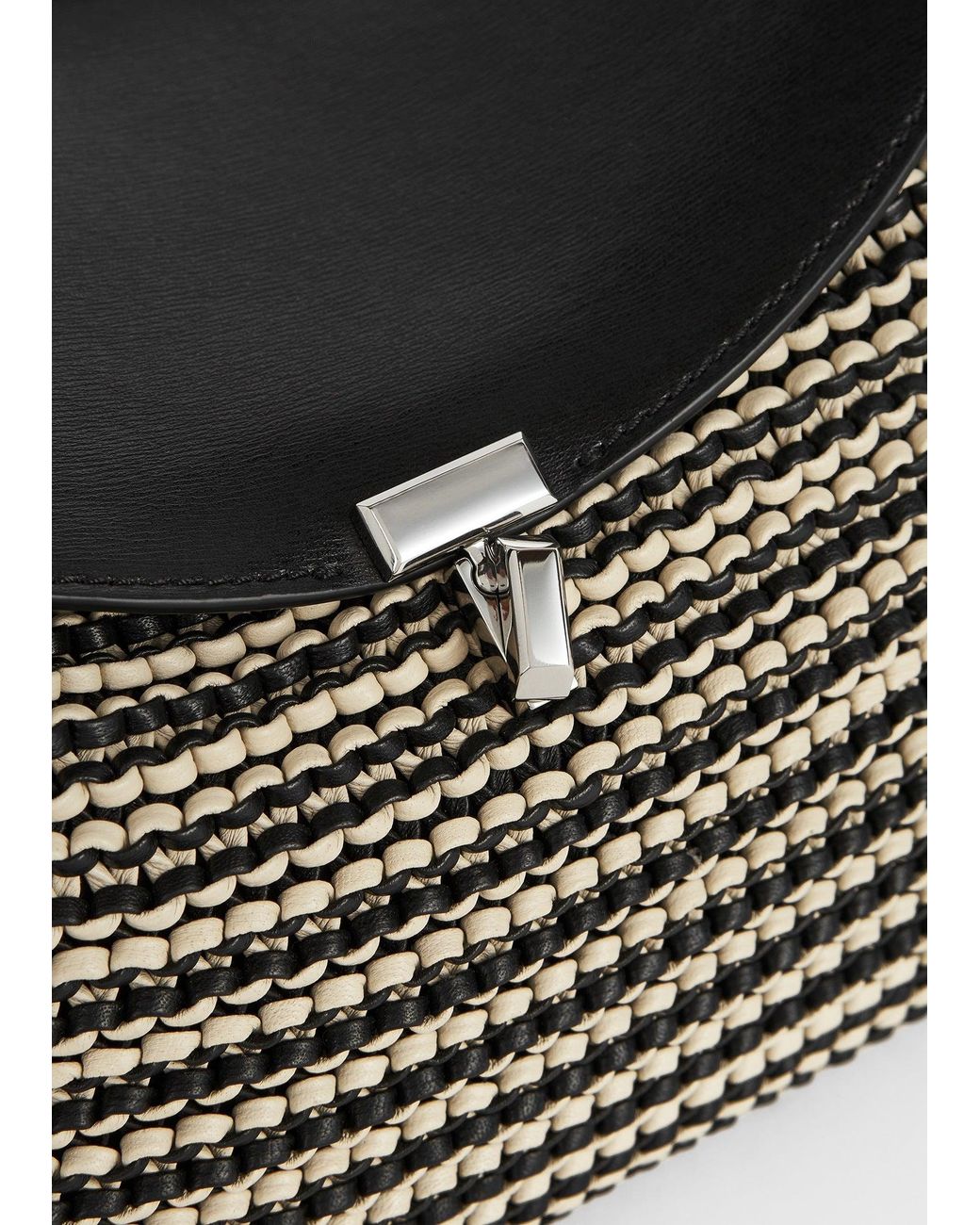 Totême  Multicolor T-Lock Woven-Leather Top Handle/Sand