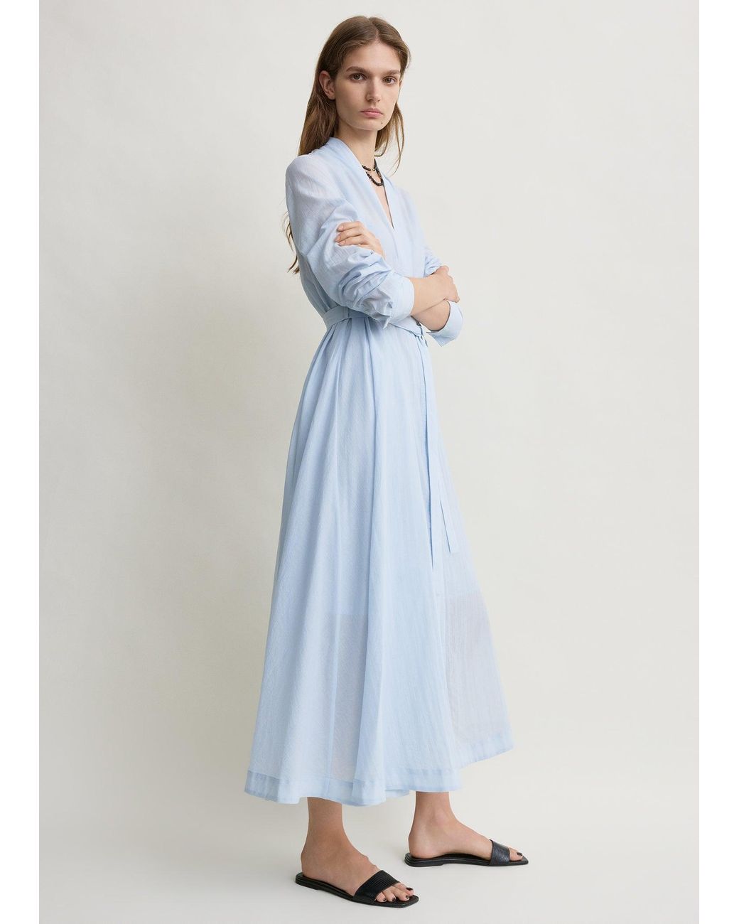 Totême Blue Belted Cotton Voile Dress