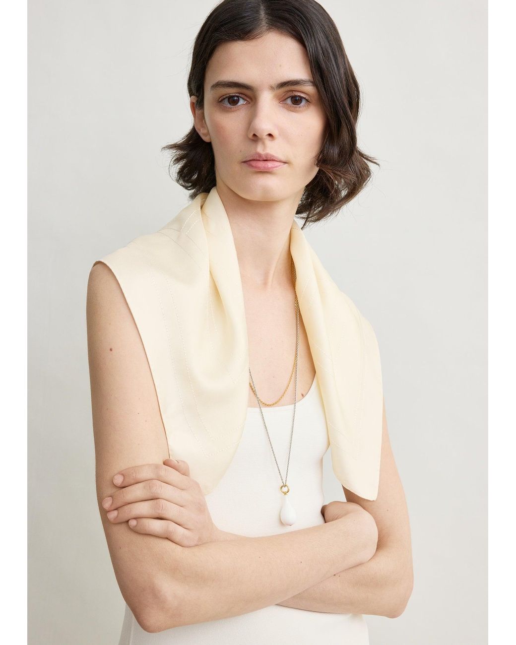 Totême Natural Embroidered Monogram Silk Scarf