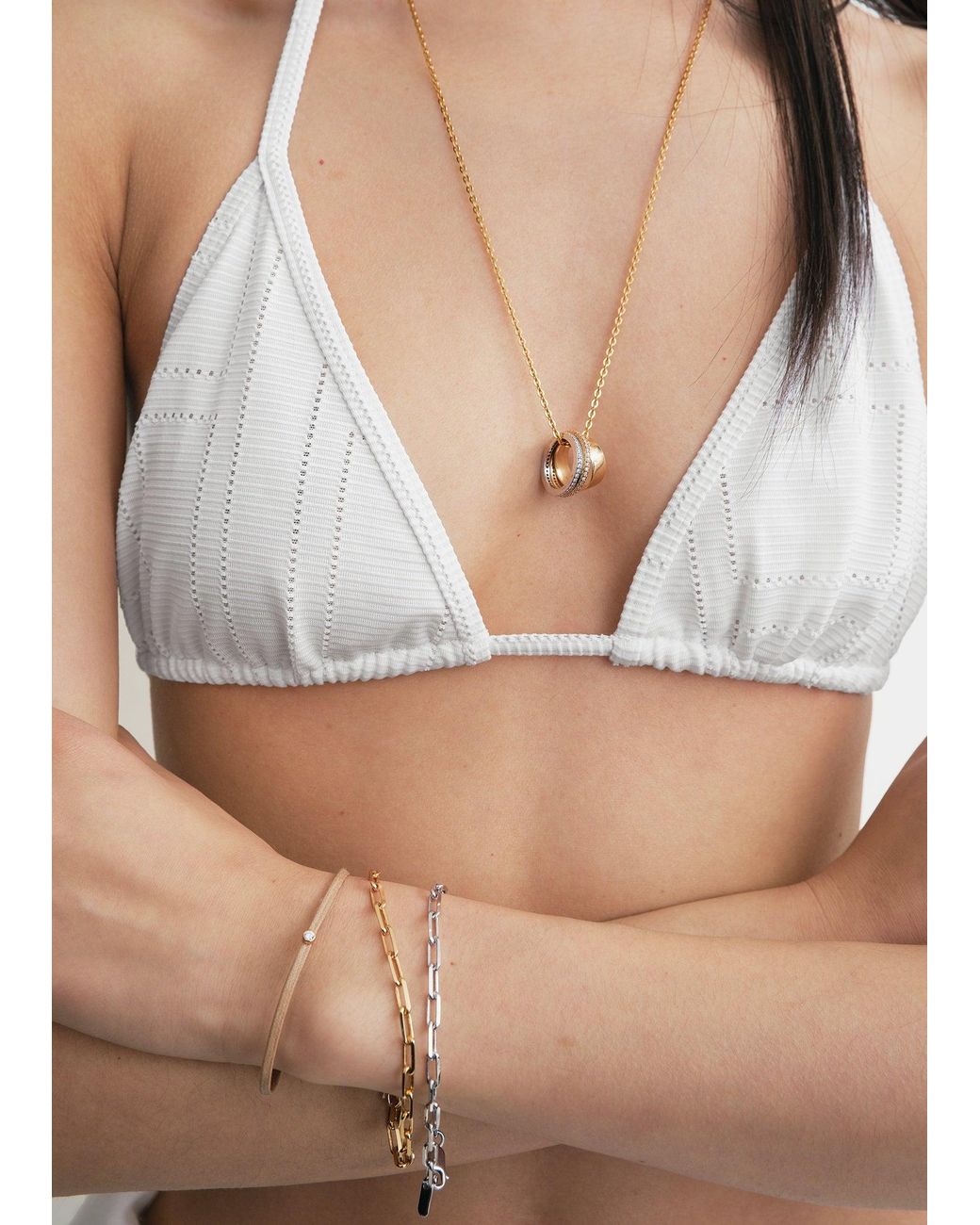 Totême White Monogram Pointelle Bikini Top