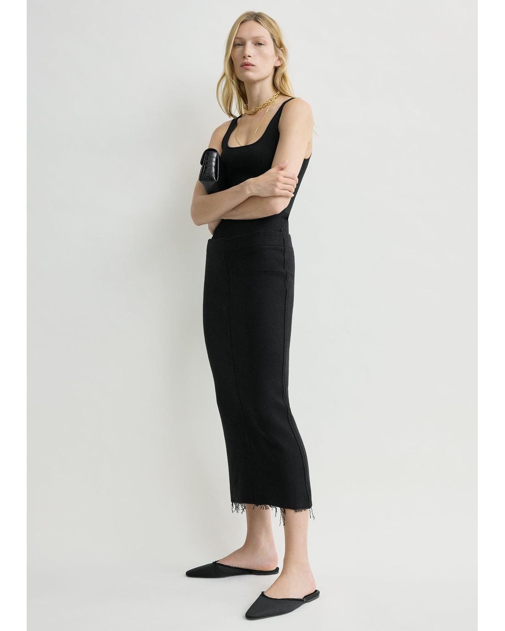 Totême  Black Long Fringed Jersey Skirt