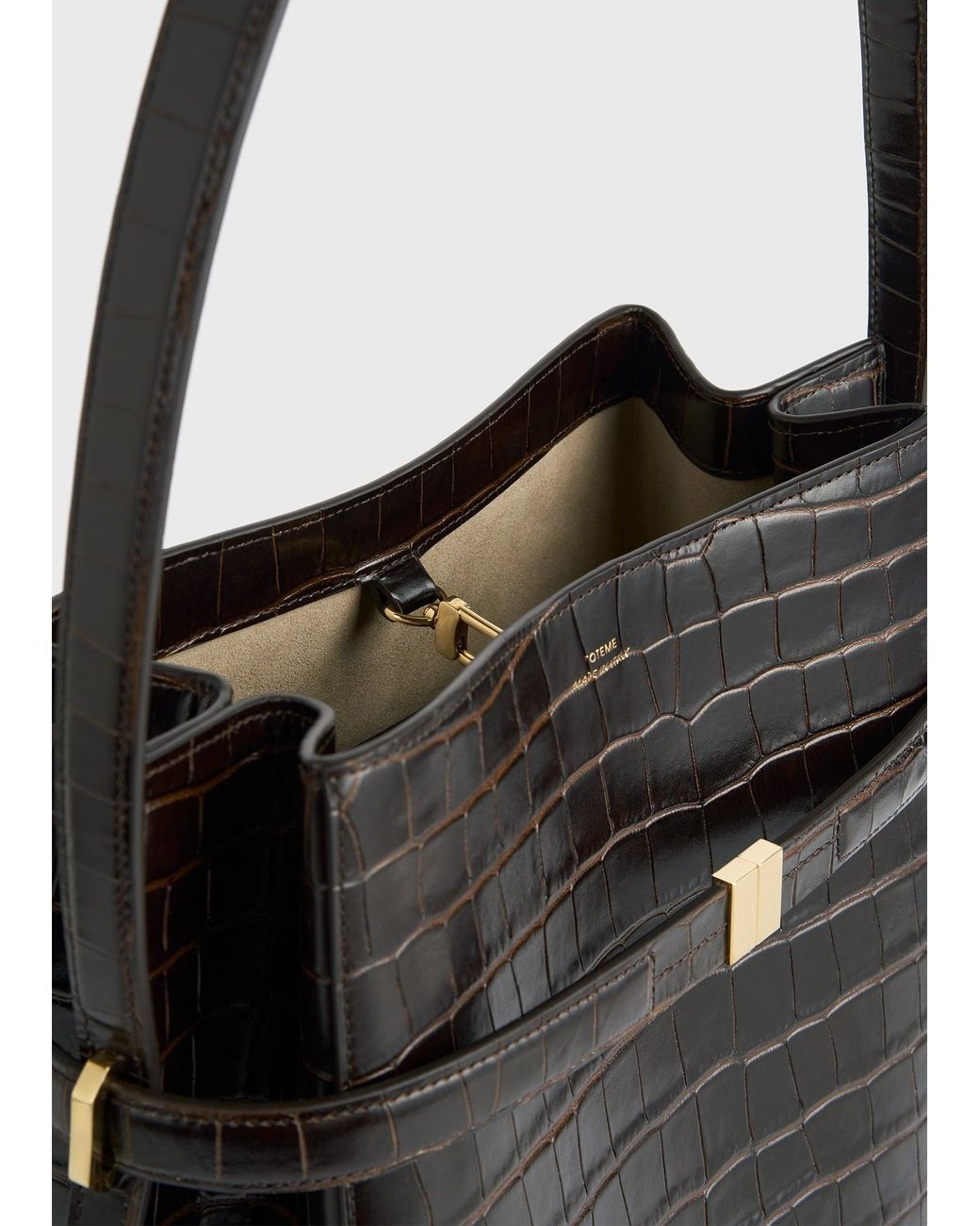 Totême Black Belted Croco-Embossed Bucket Bag