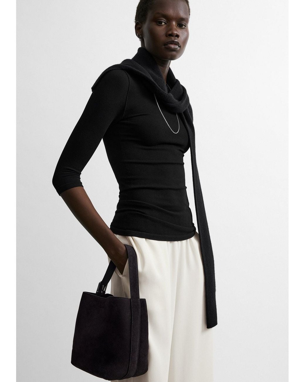 Totême  Black Small Belted Suede Tote