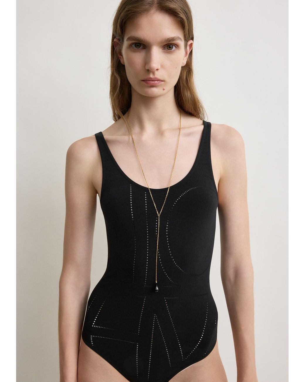 Totême  Black Monogram Pointelle Knit Swimsuit