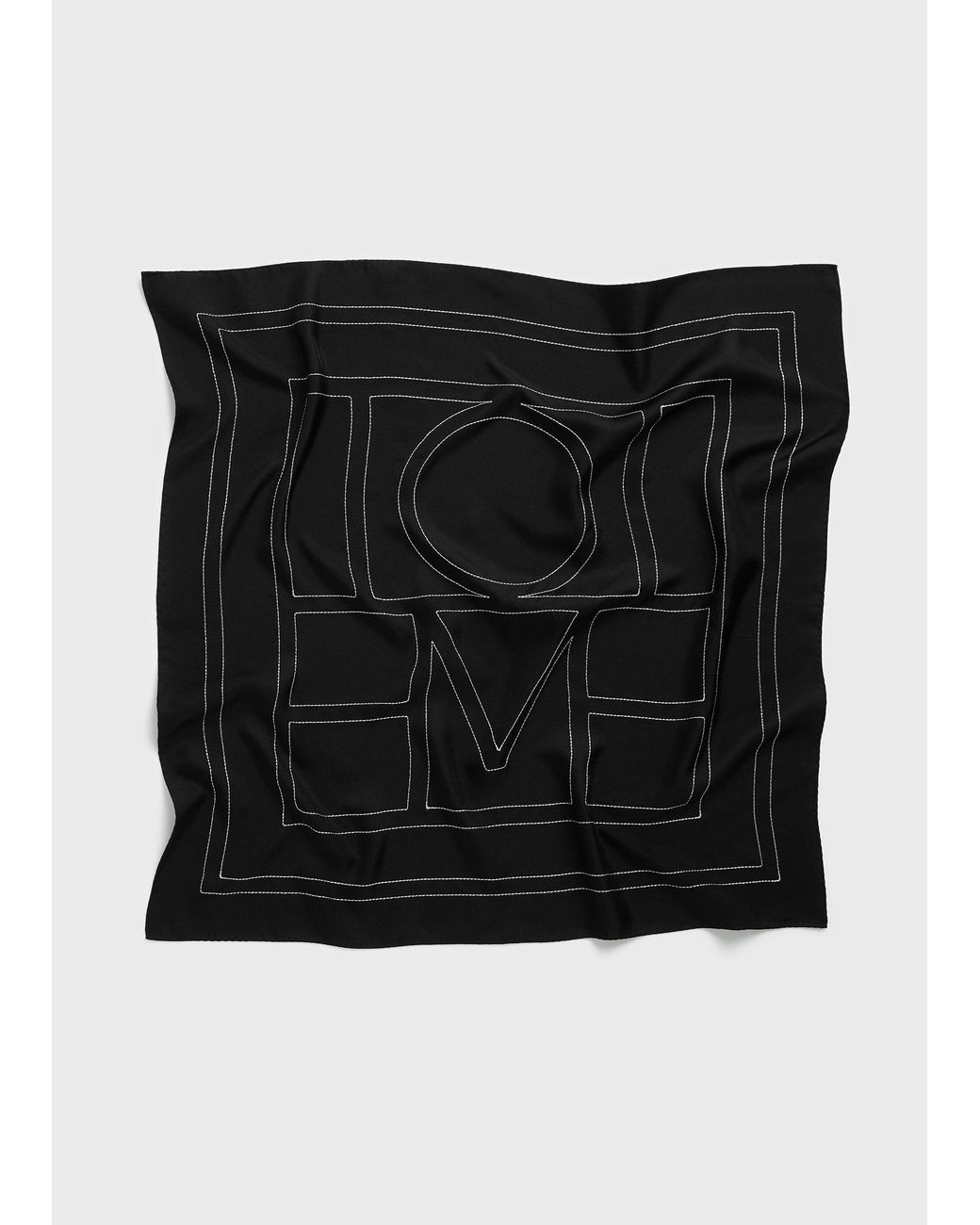 Totême  Black Embroidered Monogram Silk Scarf
