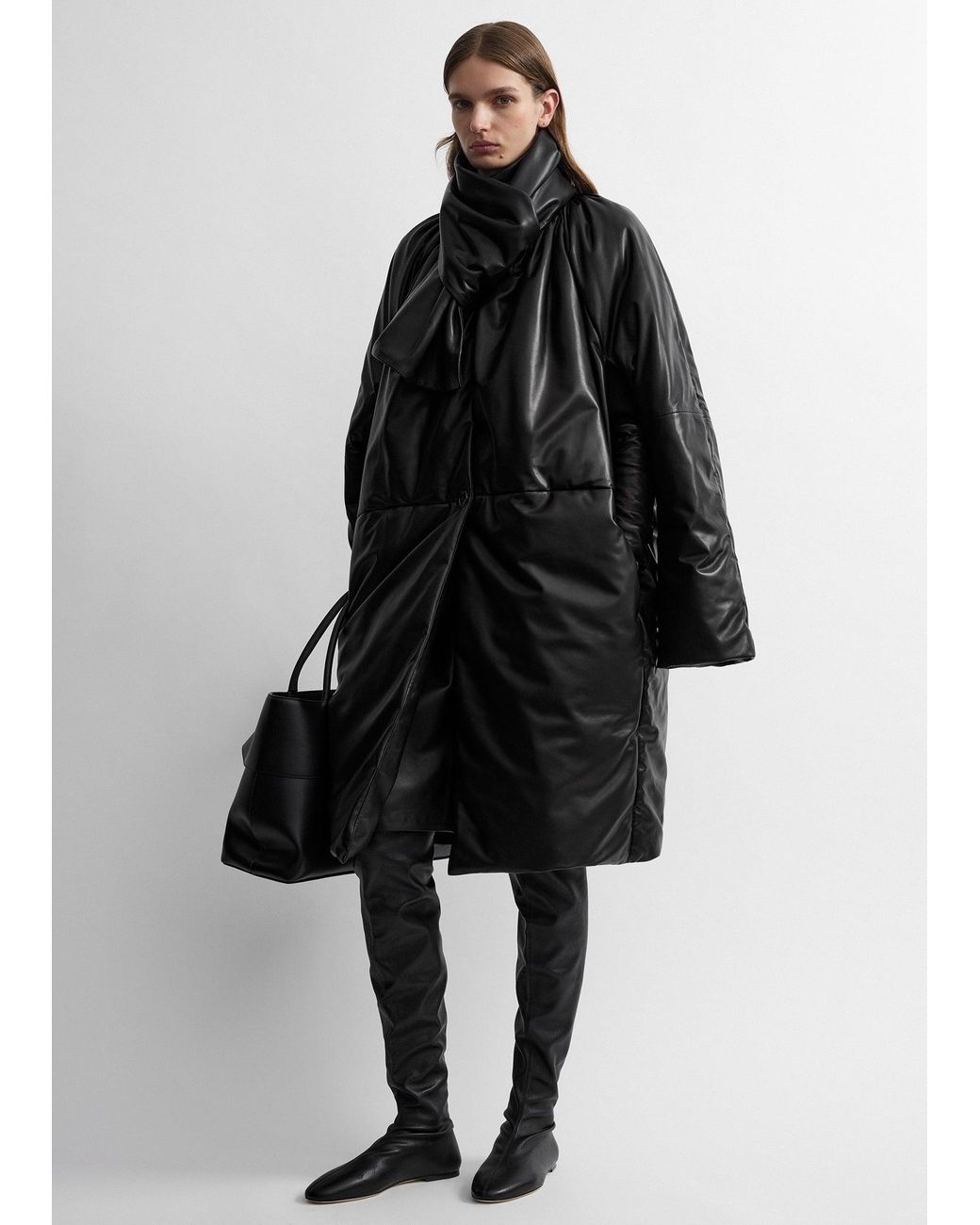 Totême Black Padded Leather Coat