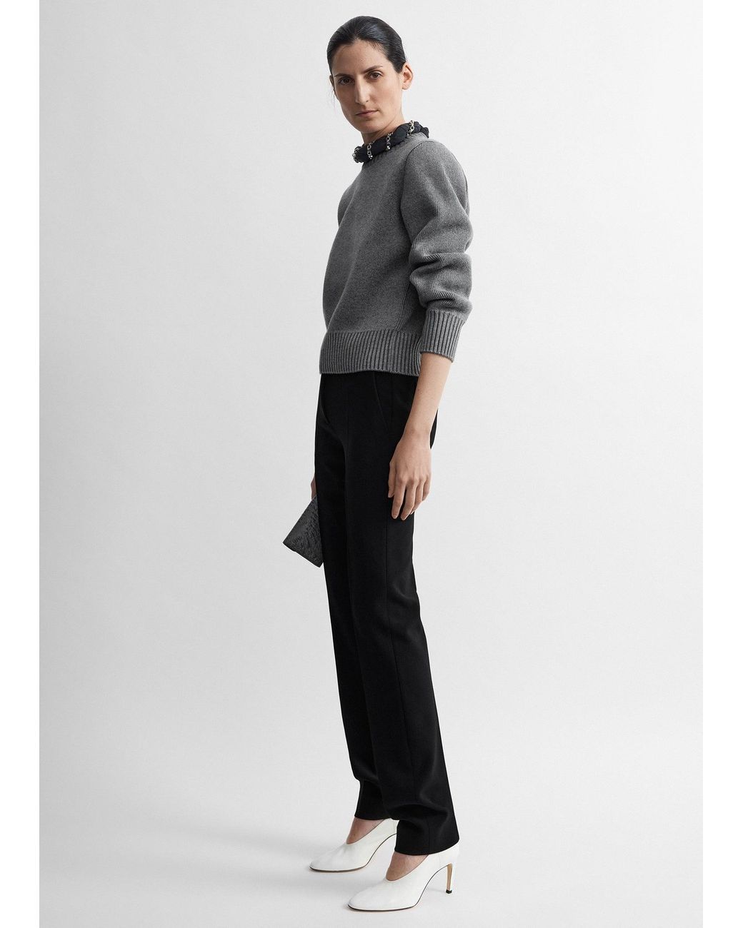 Totême Gray Merino Cotton Crew Knit