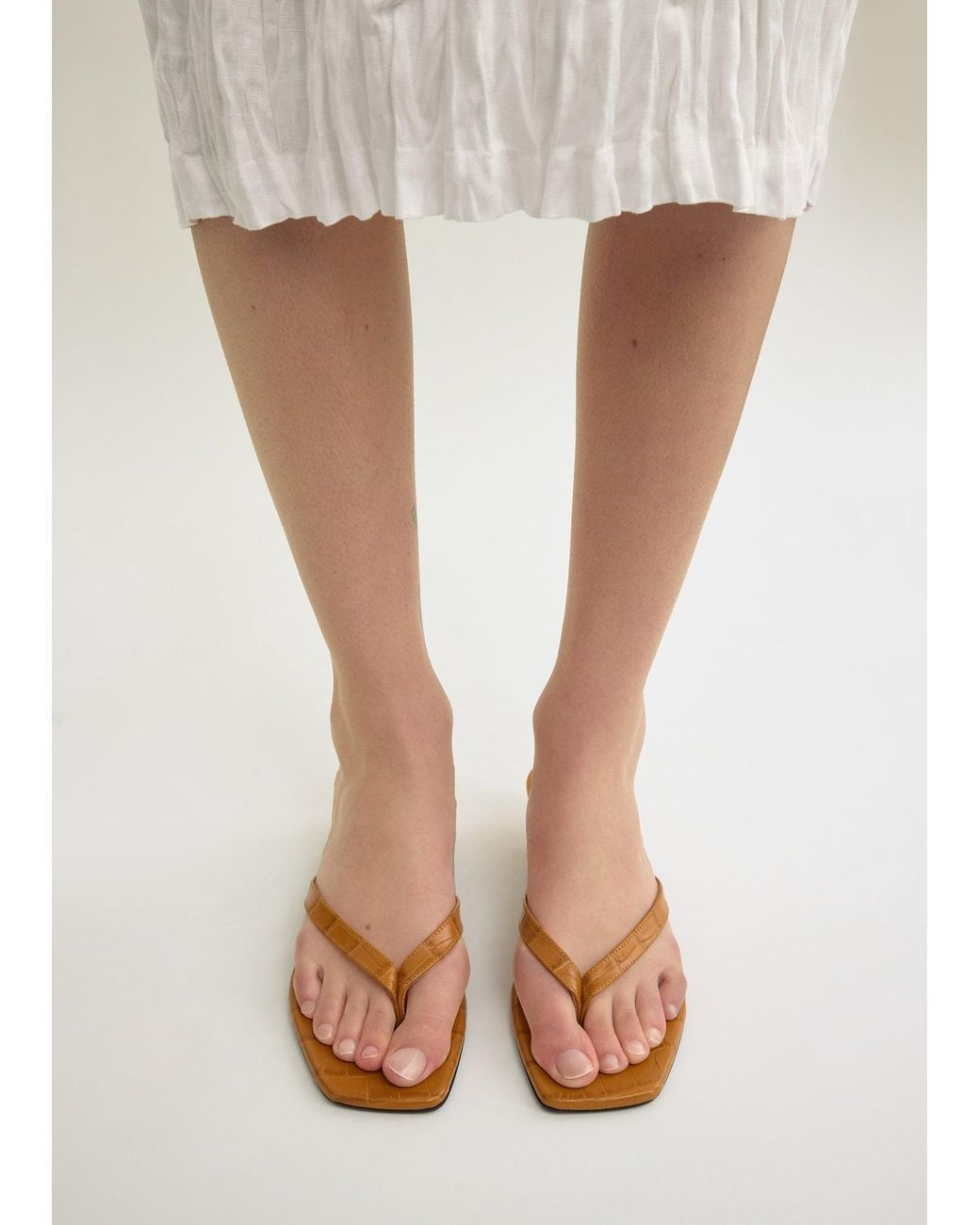 Totême White Croco-Embossed Heeled Flip Flops