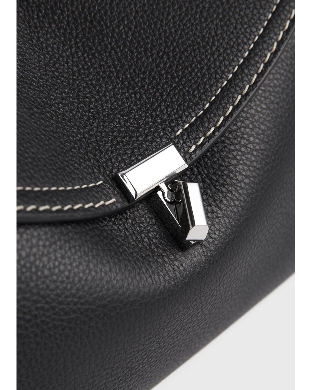 Totême Black T-Lock Grained-Leather Clutch