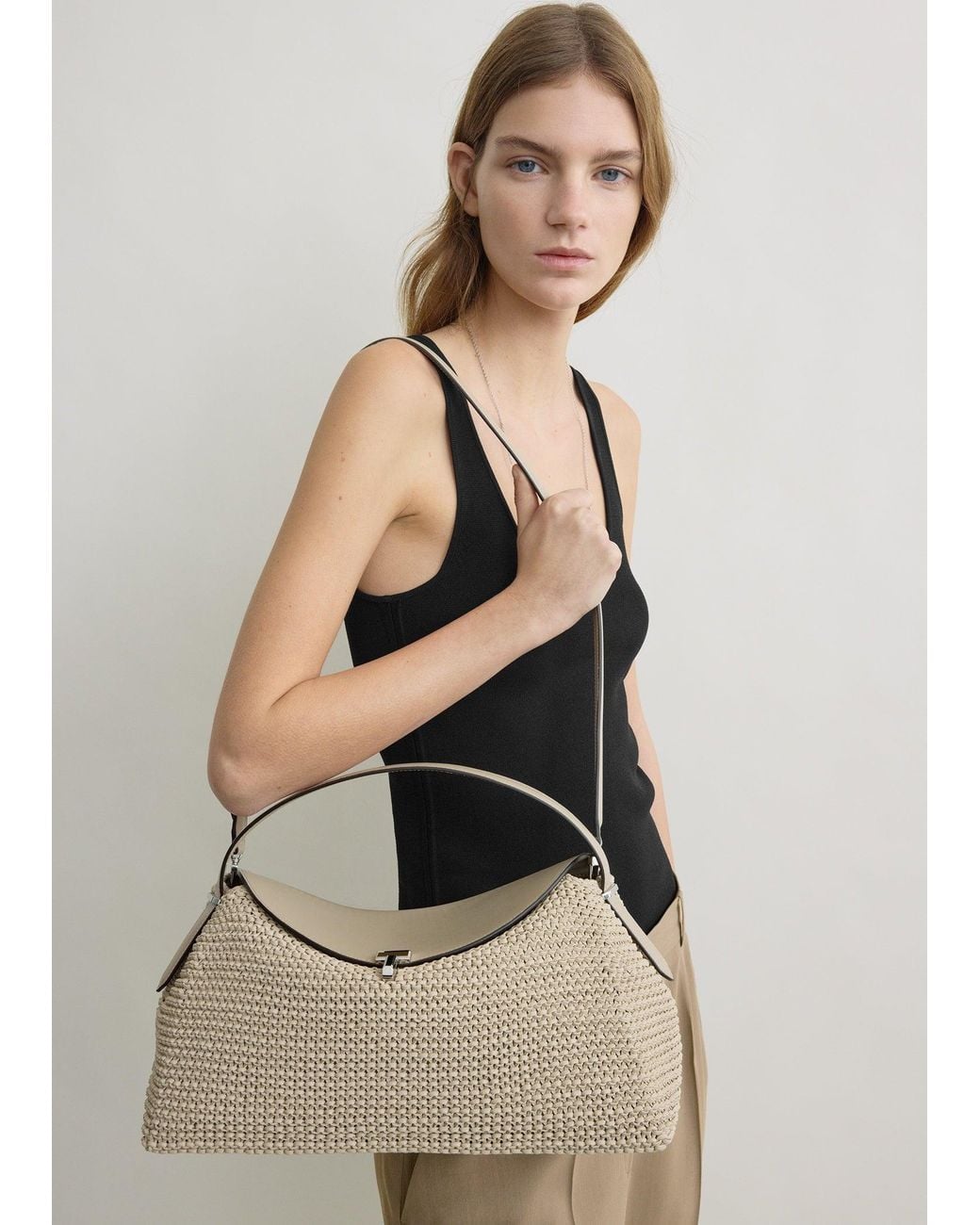 Totême Natural T-Lock Woven-Leather Top Handle