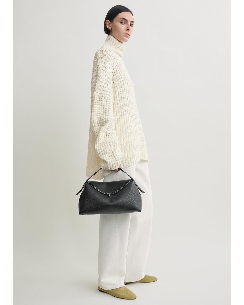 Totême Black T-Lock Grained-Leather Top Handle